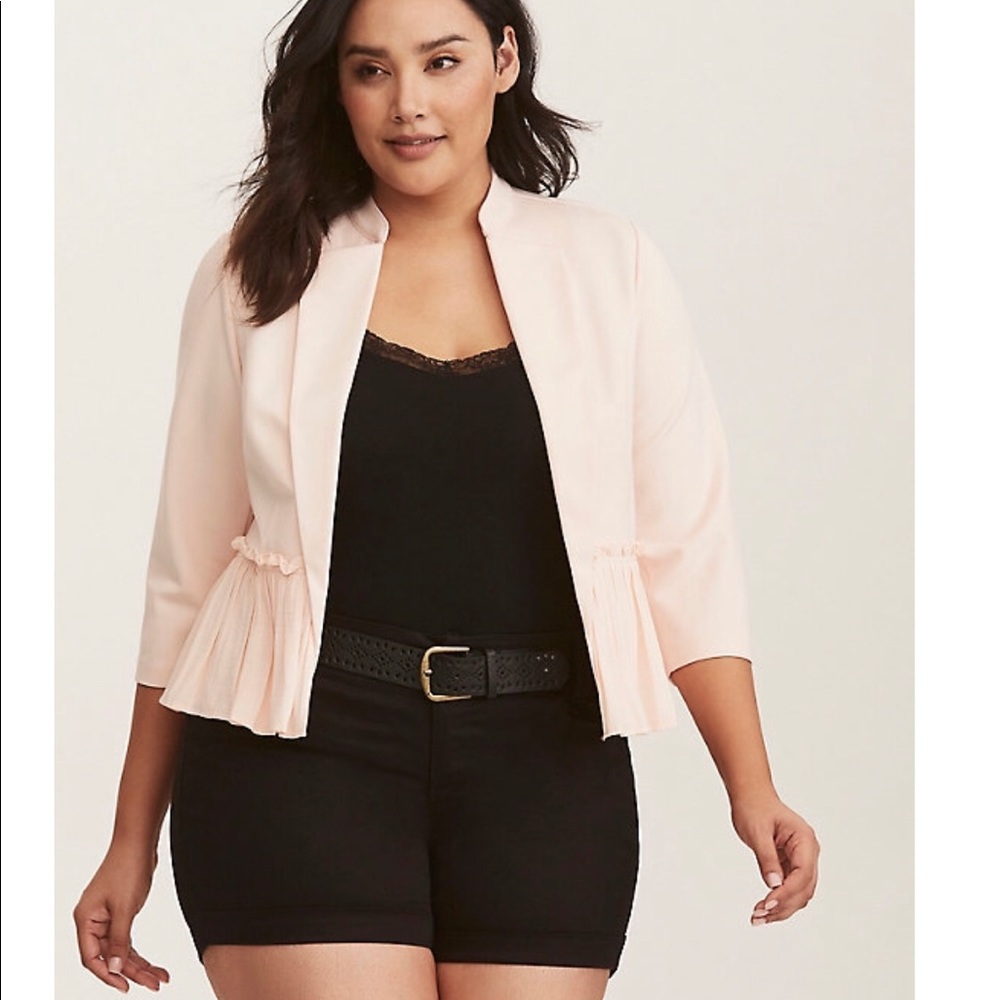 Pink ponte & chiffon peplum blazer